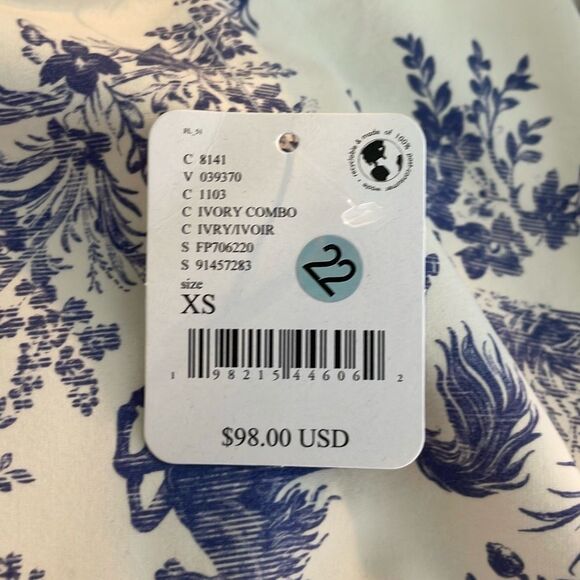 Free People Intimately Prairie Rose Bodysuit Ivory Blue Toile Print Puff Sleeve - Picture 6 of 10